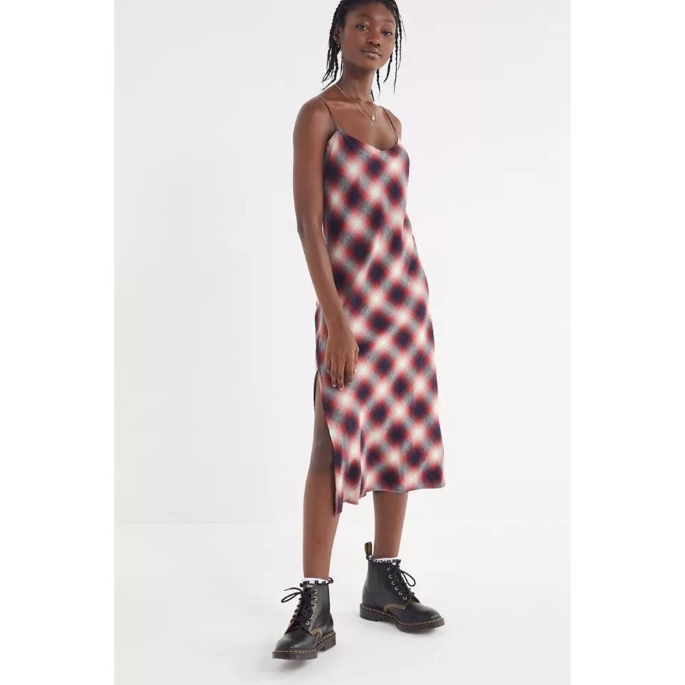 Pistola Mari Plaid Flannel Midi Dress Medium 100% Cotton Boho Grunge Red Navy